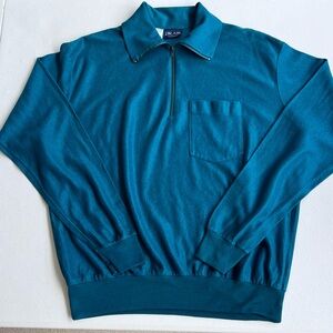 J.Blair Fine Menswear Quarter Zip Pullover Shirt Large Teal Vintage Mock Neck